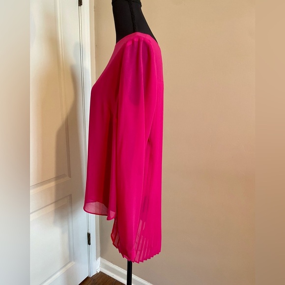 Badgley Mischka Long Sleeve Top Blouse Fuchsia Pink Size S Pleated Back Designer - Picture 5 of 11